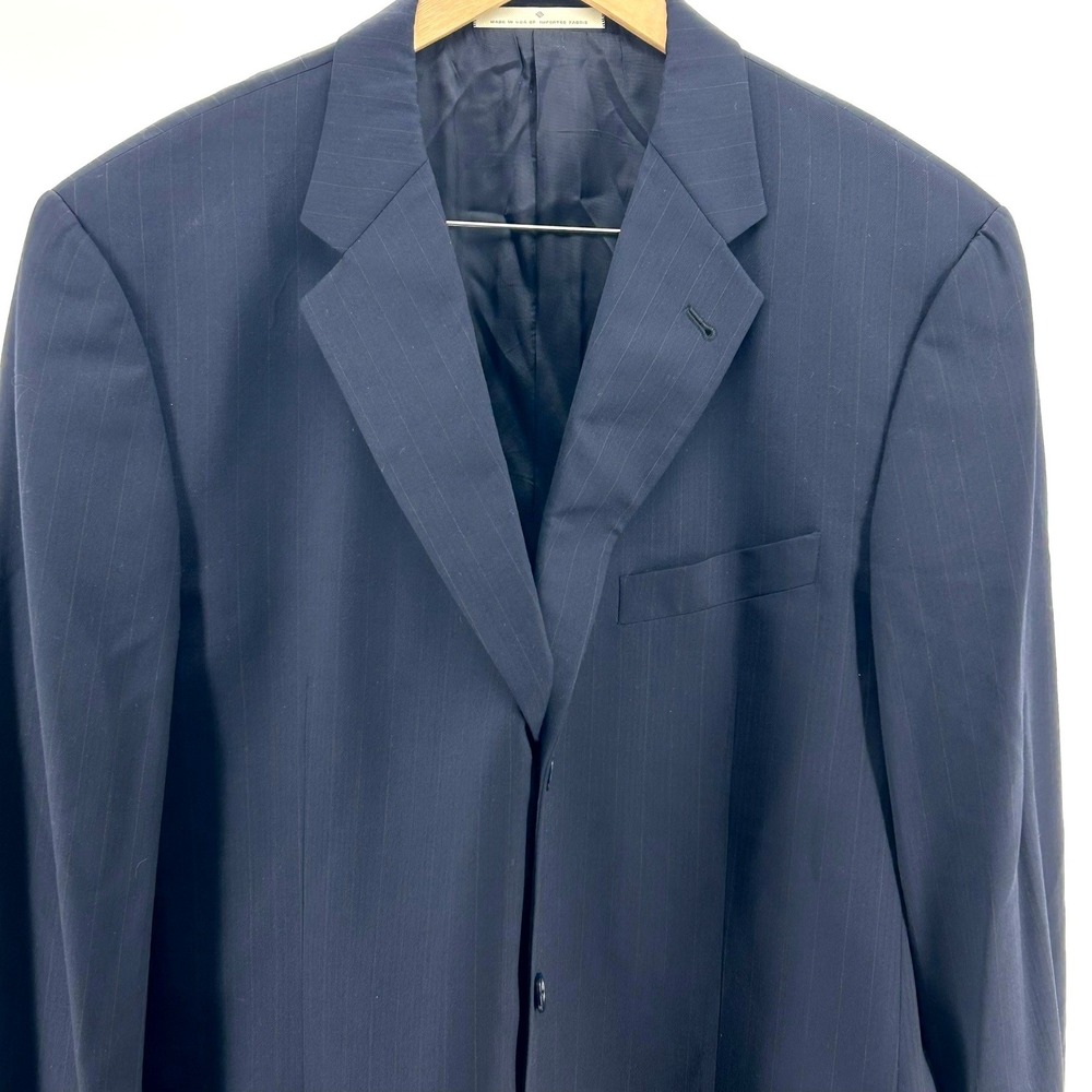 Joseph Abboud Mens 42L Wool Pinstripe Suit Jacket Blazer Navy Blue 3 Button